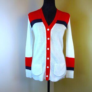 Vintage 70s Point Set Striped Cardigan W/Pockets by Helen LaRose Designs Collect